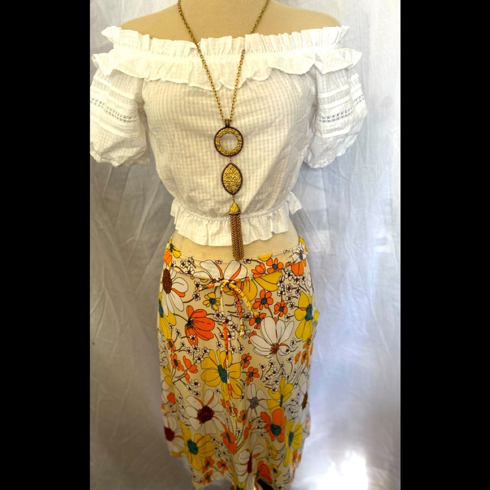 Vibrant Floral Midi Skirt in Yellow and White